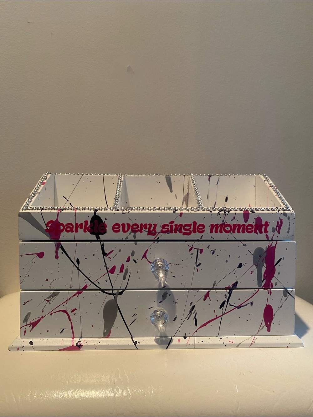 White Jewelry Organizer with Pink & Black Accents